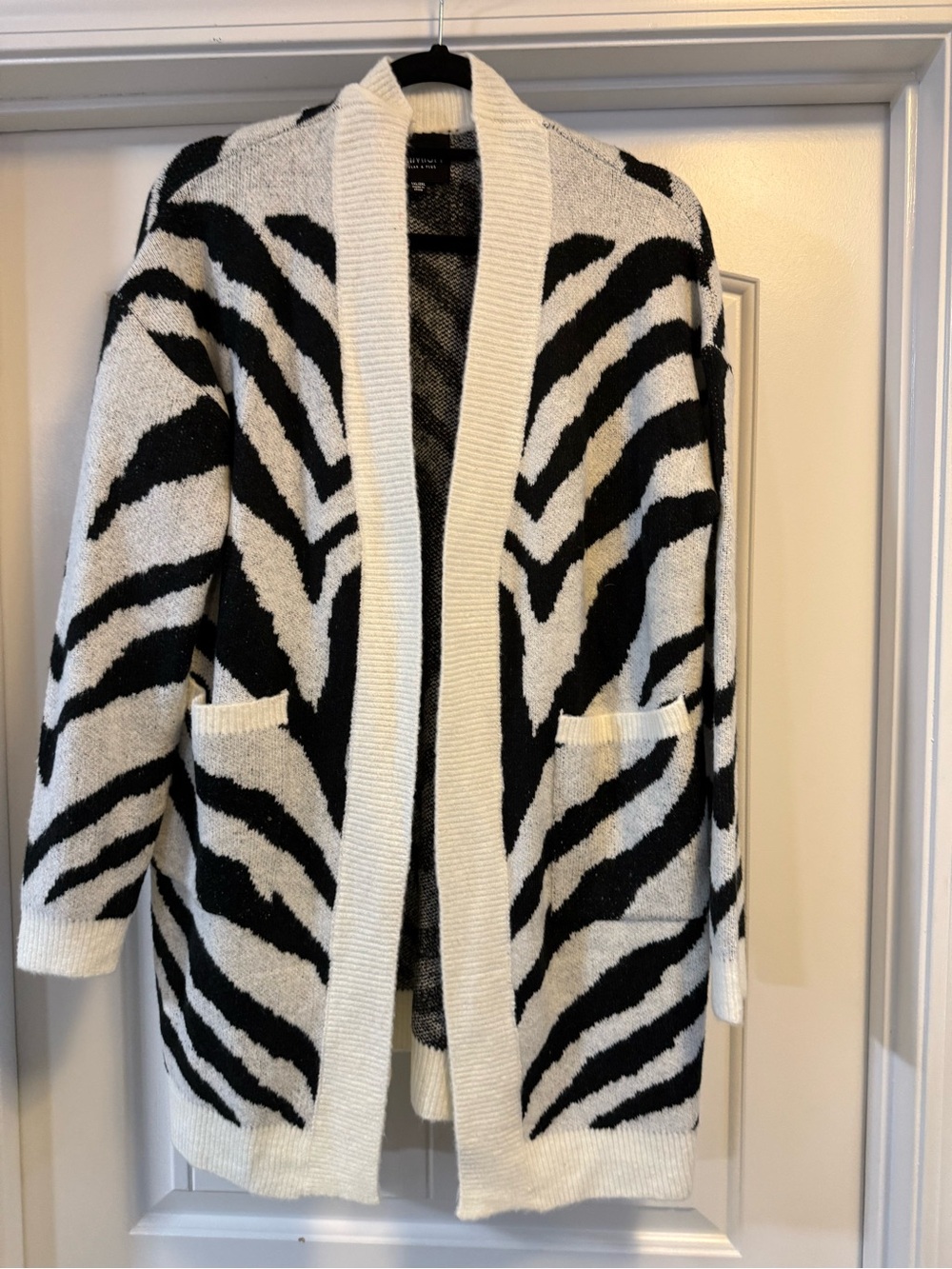 Zebra-Print Open Front Cardigan